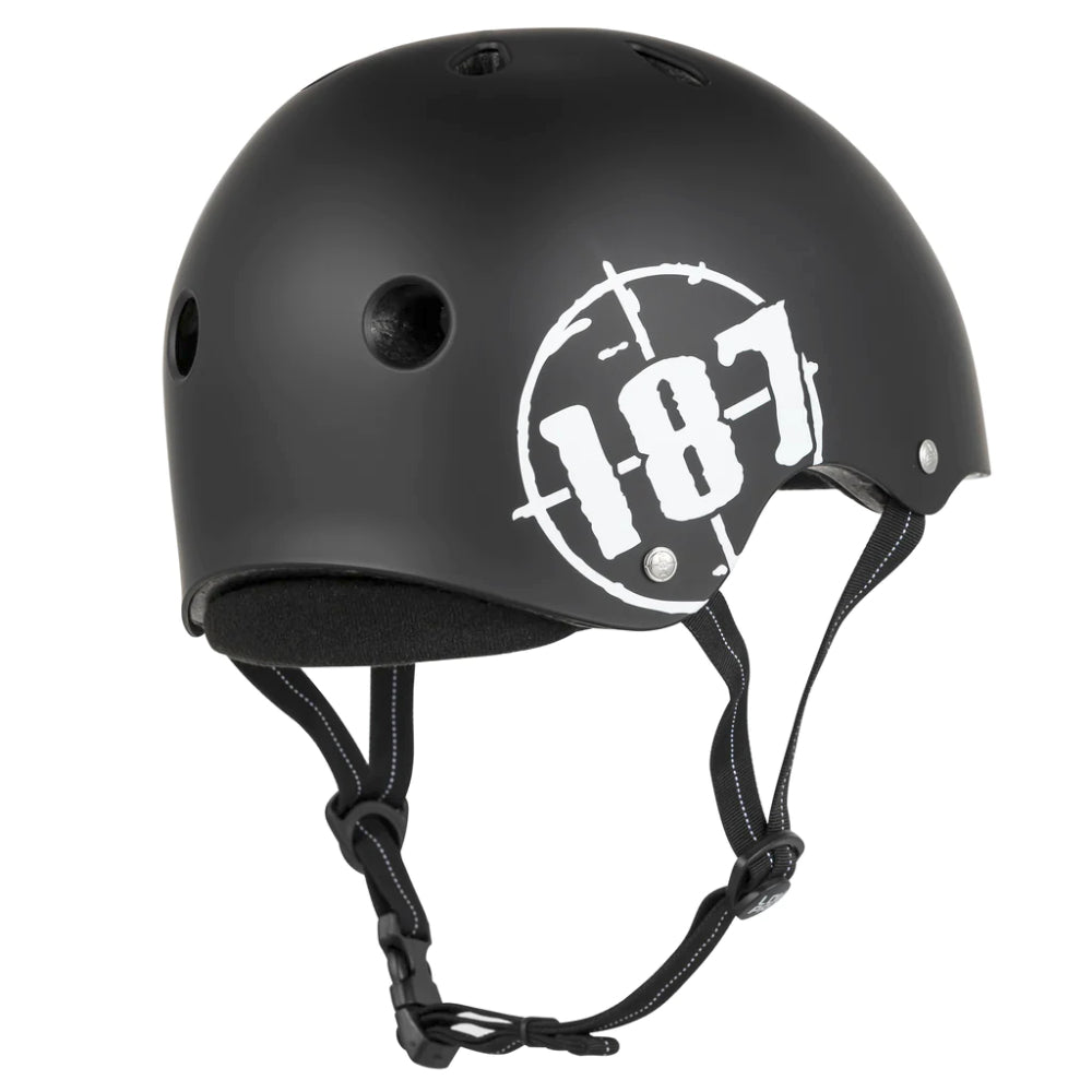 187 Low Pro Certified Helmet Matte Black Our all-new, CPSC & ASTM Certified Helmet - the 187 LOW PRO. Find your perfect fit with mix & match liners (included) and experience the comfort and safety of 187's best helmet yet! Angle Back View