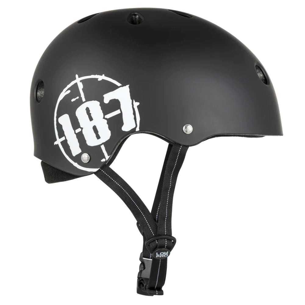 187 Low Pro Certified Helmet Matte Black Our all-new, CPSC & ASTM Certified Helmet - the 187 LOW PRO. Find your perfect fit with mix & match liners (included) and experience the comfort and safety of 187's best helmet yet! Right Side