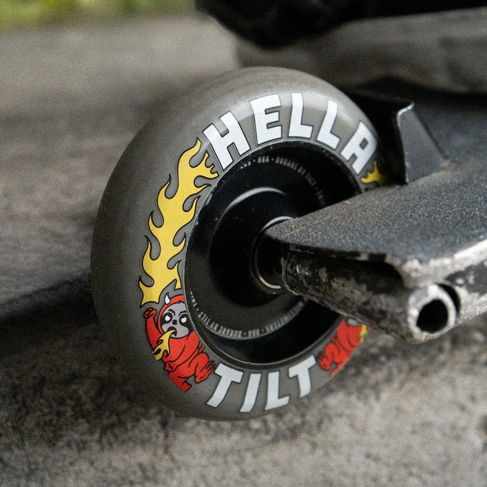 Hella X Tilt Selects Rage 110mm Scooter Wheels Installed