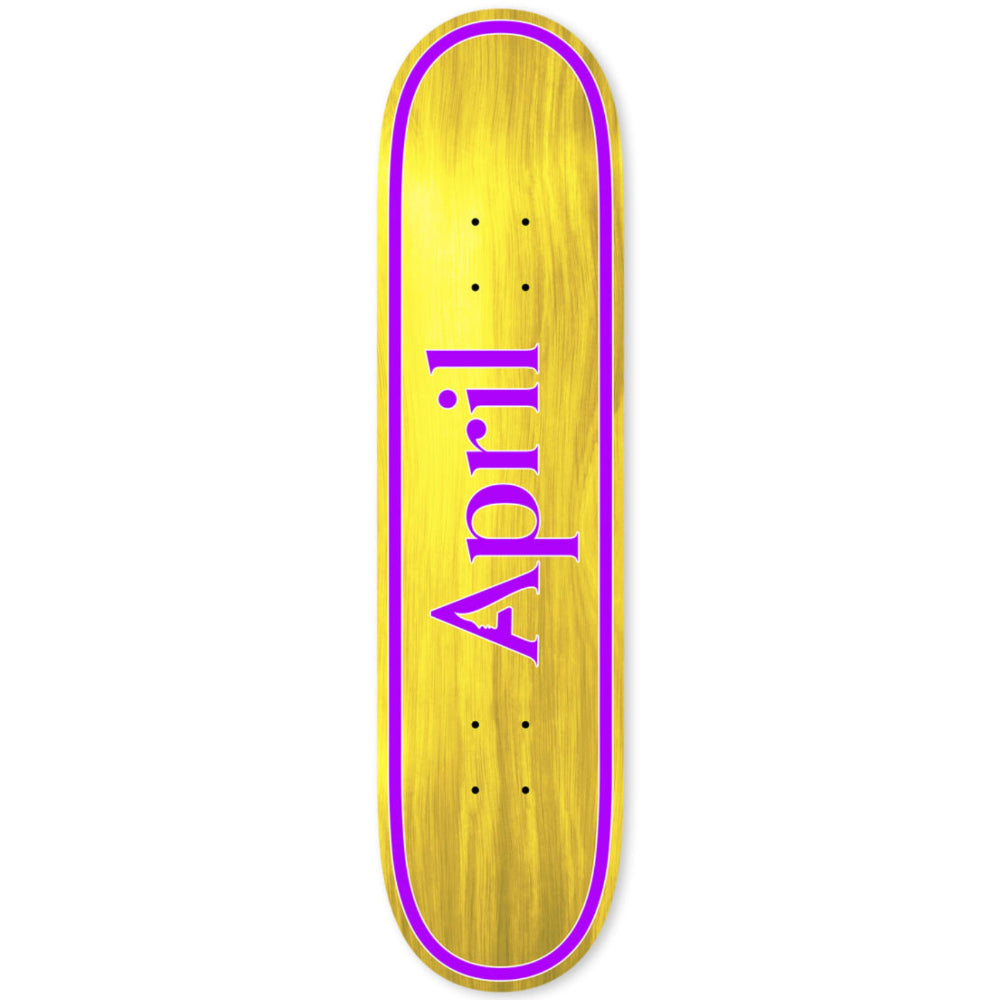 April OG Logo Yellow Purple Skateboard Deck