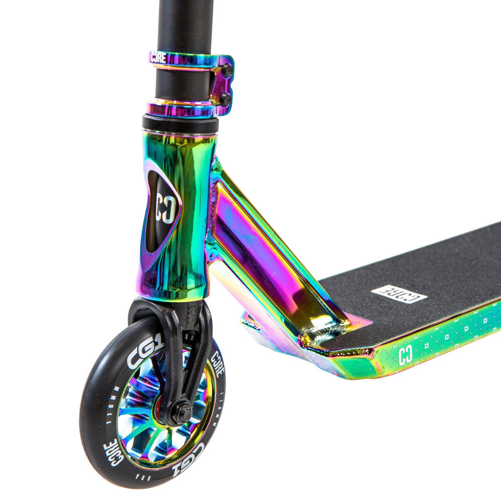 Core CG1 Complete Stunt Scooter Neo Chrome Neck Close Up