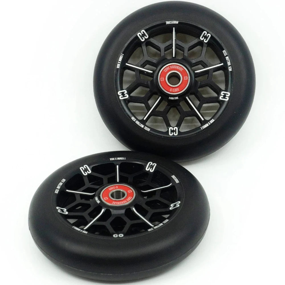 Core Hex Hollow 110mm Scooter Wheels Black Pair Top View