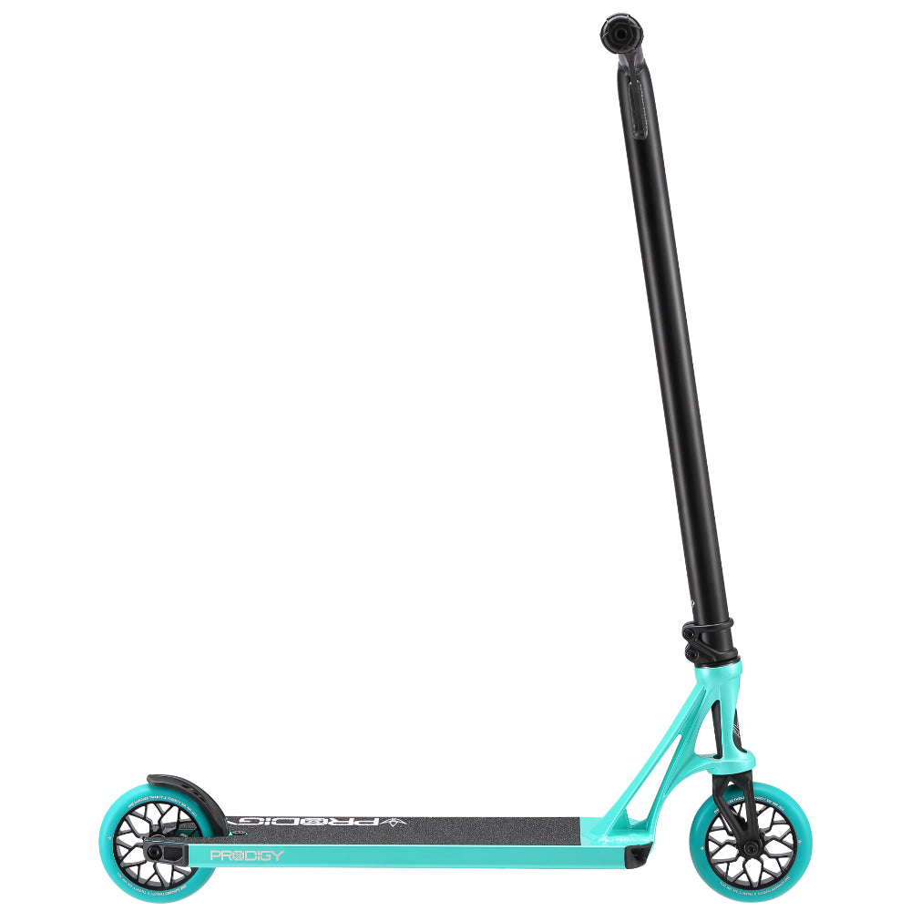 Envy Prodigy X Park Freestyle Scooter Complete Teal Side View. Diamond Neck Cut Out And New Sector Wheels