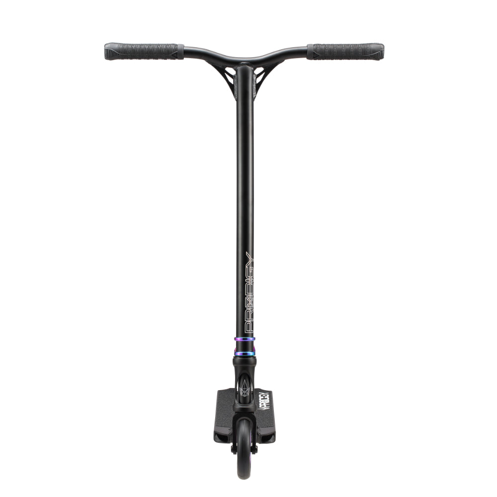 Envy Prodigy X Scooter Complete Black Oil Slick Front View With Reaper V2 Aluminium Bars