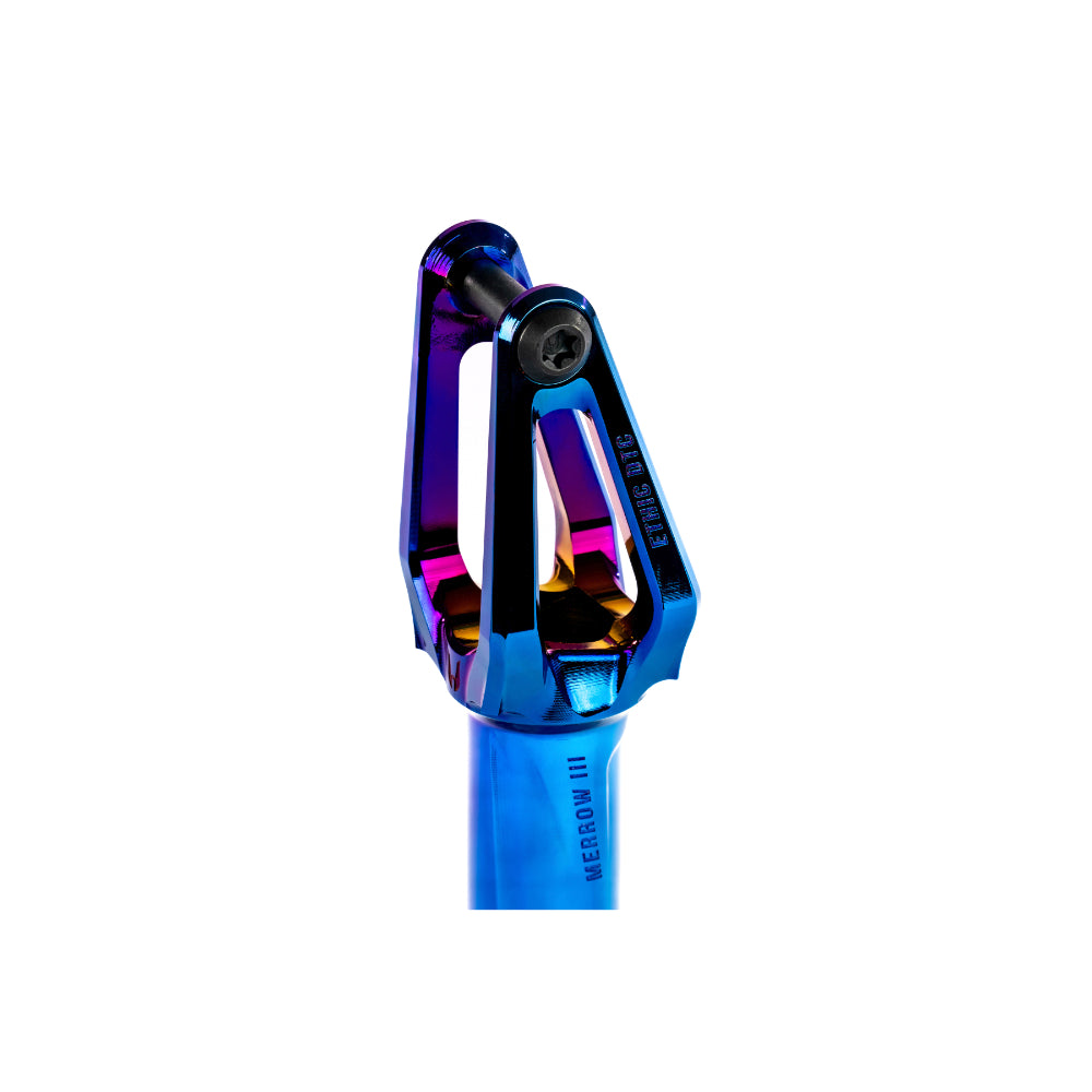 Ethic DTC Merrow V3 HIC Lightest Freestyle Scooter Fork Chrome Blue Close Up