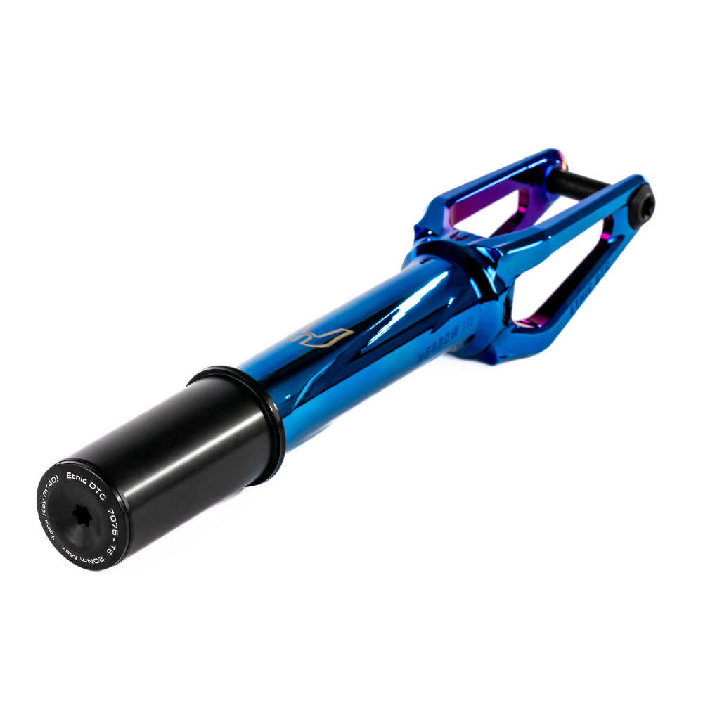 Ethic DTC Merrow V3 HIC Lightest Freestyle Scooter Fork Top Angle Chrome Blue