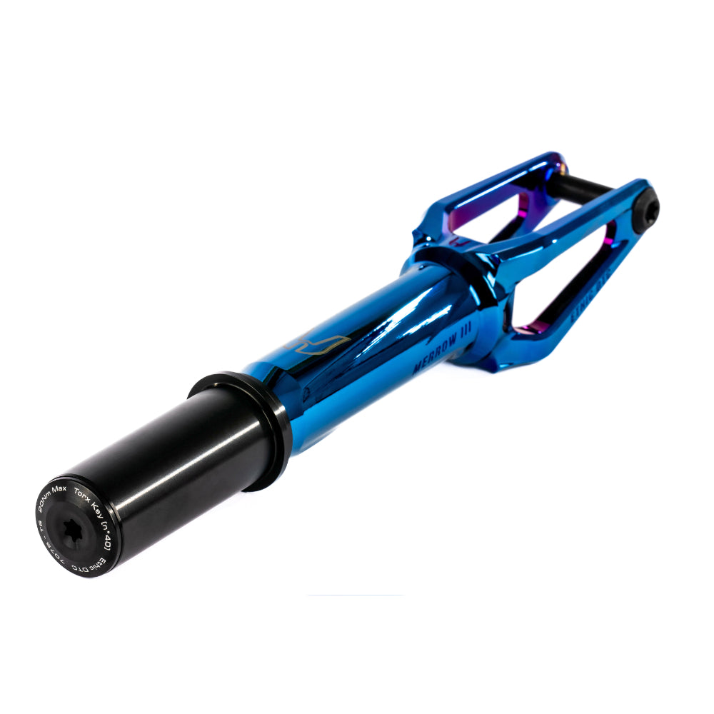 Ethic DTC Merrow V3 IHC Lightest Freestyle Scooter Fork Chrome Blue Top Angle
