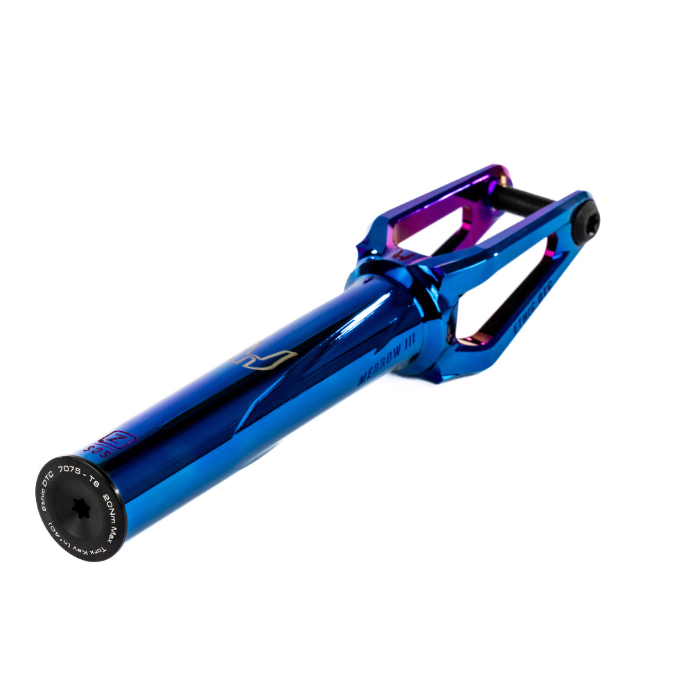Ethic DTC Merrow V3 SCS Freestyle Scooter Fork Chrome Blue Angle Top View