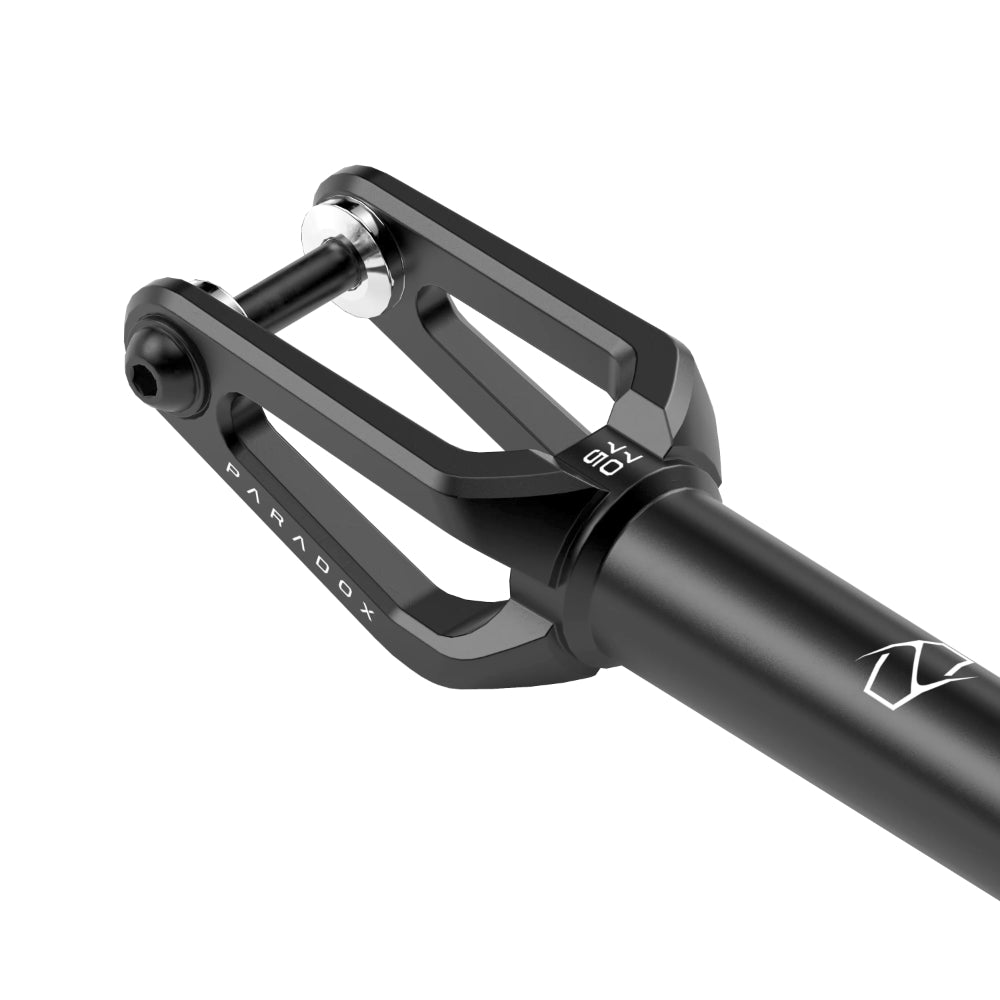 Fuzion Paradox Scooter Fork In Black.Strong, light, & compatible. Fuzion has re-enter the fork game with an absolute monster that should set a new standard in the industry.