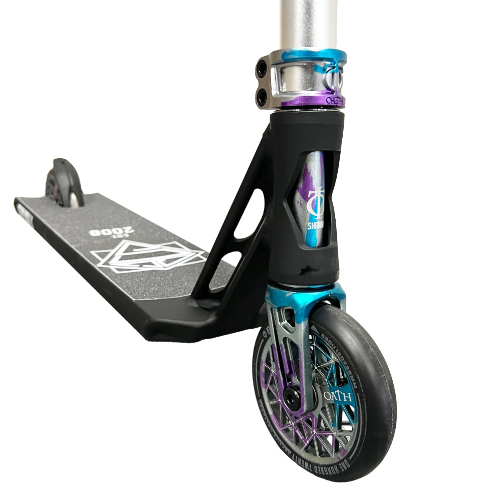 Fuzion x Oath Tricolor Madness Black Custom Scooter Close Up