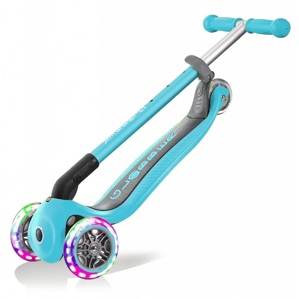 Globber Primo Foldable With Lights - Scooter Complete Teal Folded