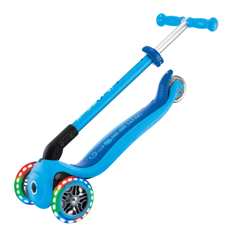Globber Primo Foldable With Lights Scooter Complete Sky Blue Folded