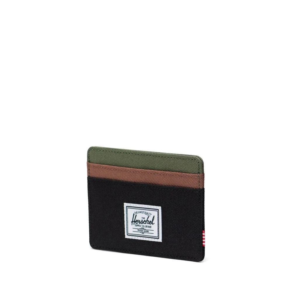 Herschel Charlie Cardholder Black / Four Leaf Clover / Brown Angle View