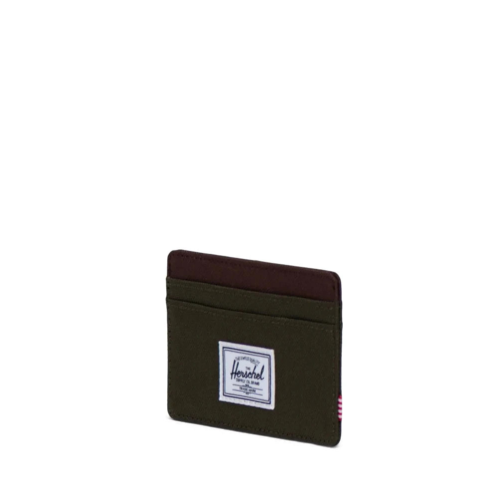 Herschel Charlie Cardholder Ivy Green / Chicory Coffee Angle View