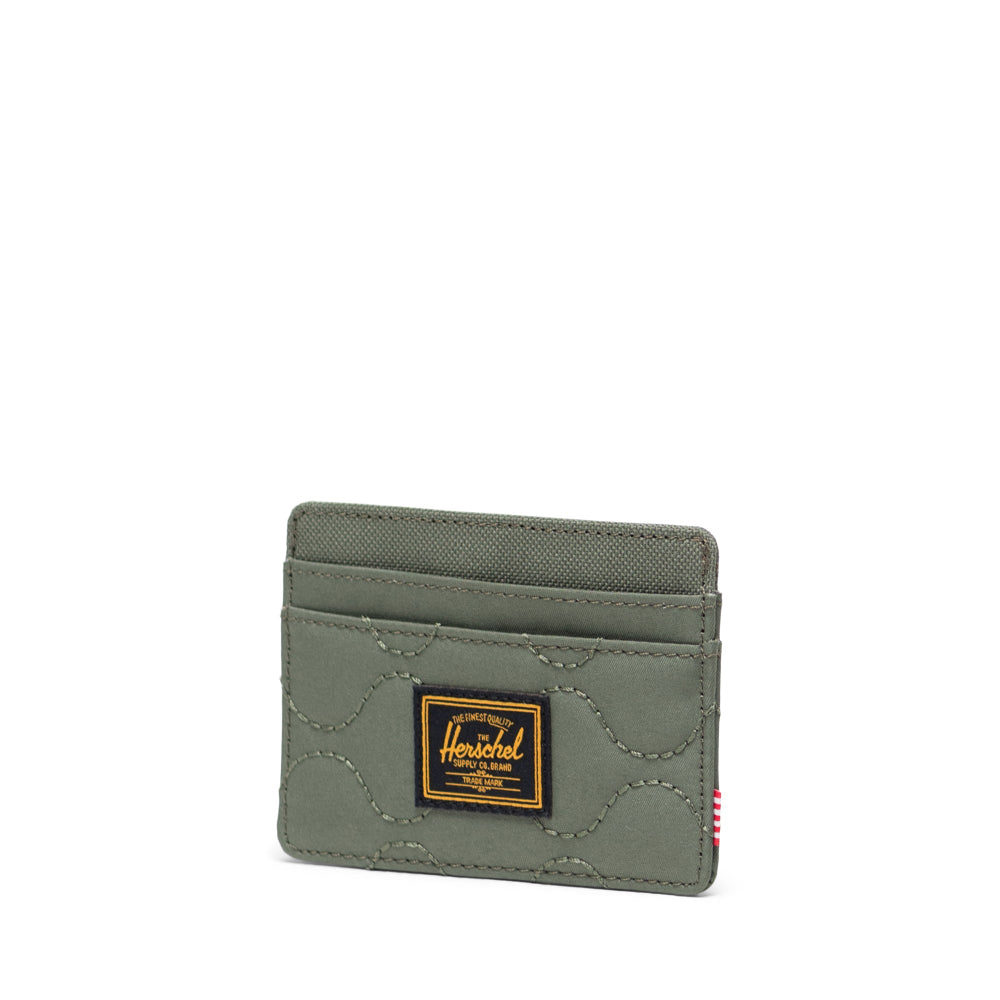 Herschel Charlie Quilted Capsule Cardholder Beetle Green Angle