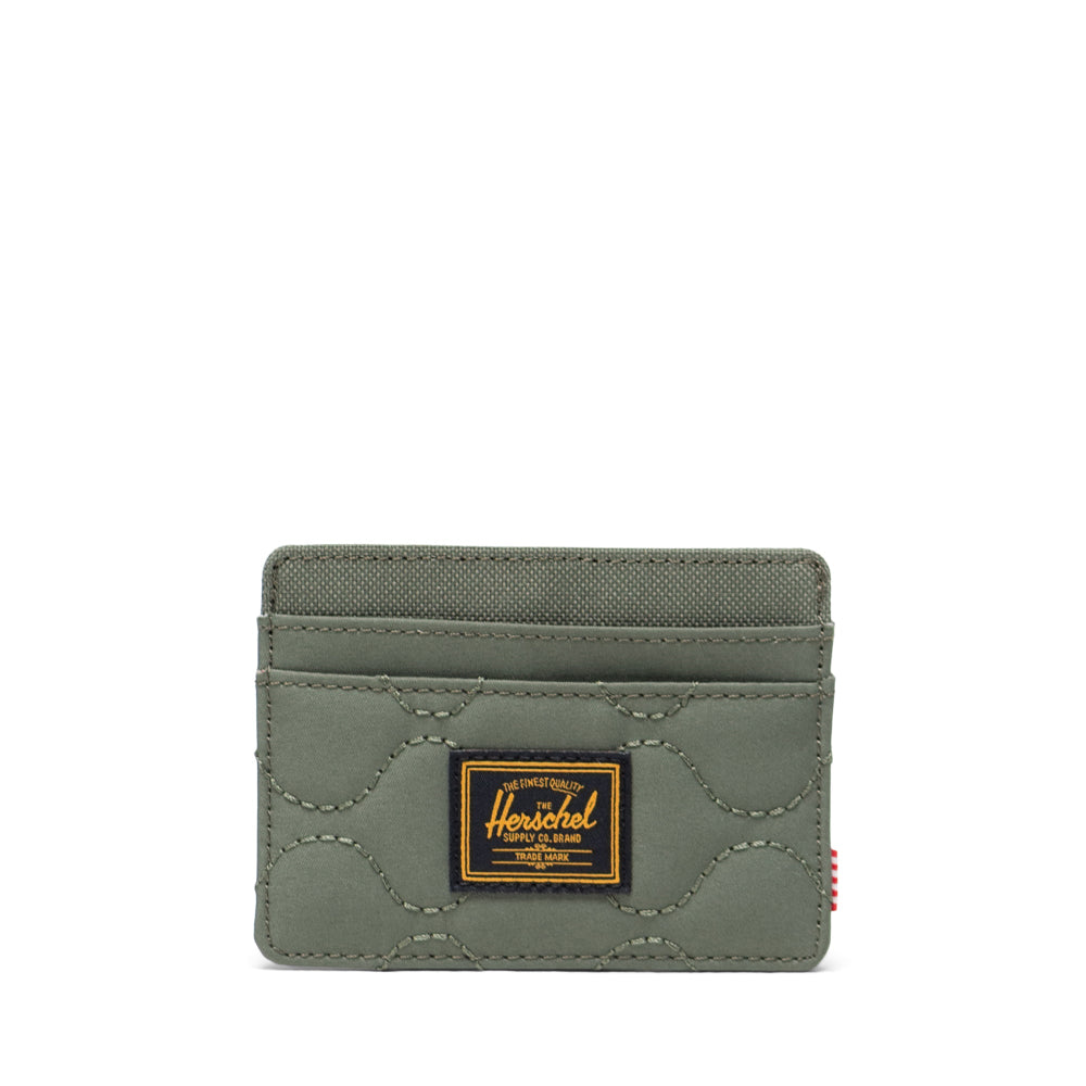 Herschel Charlie Quilted Capsule Cardholder Beetle Green front View