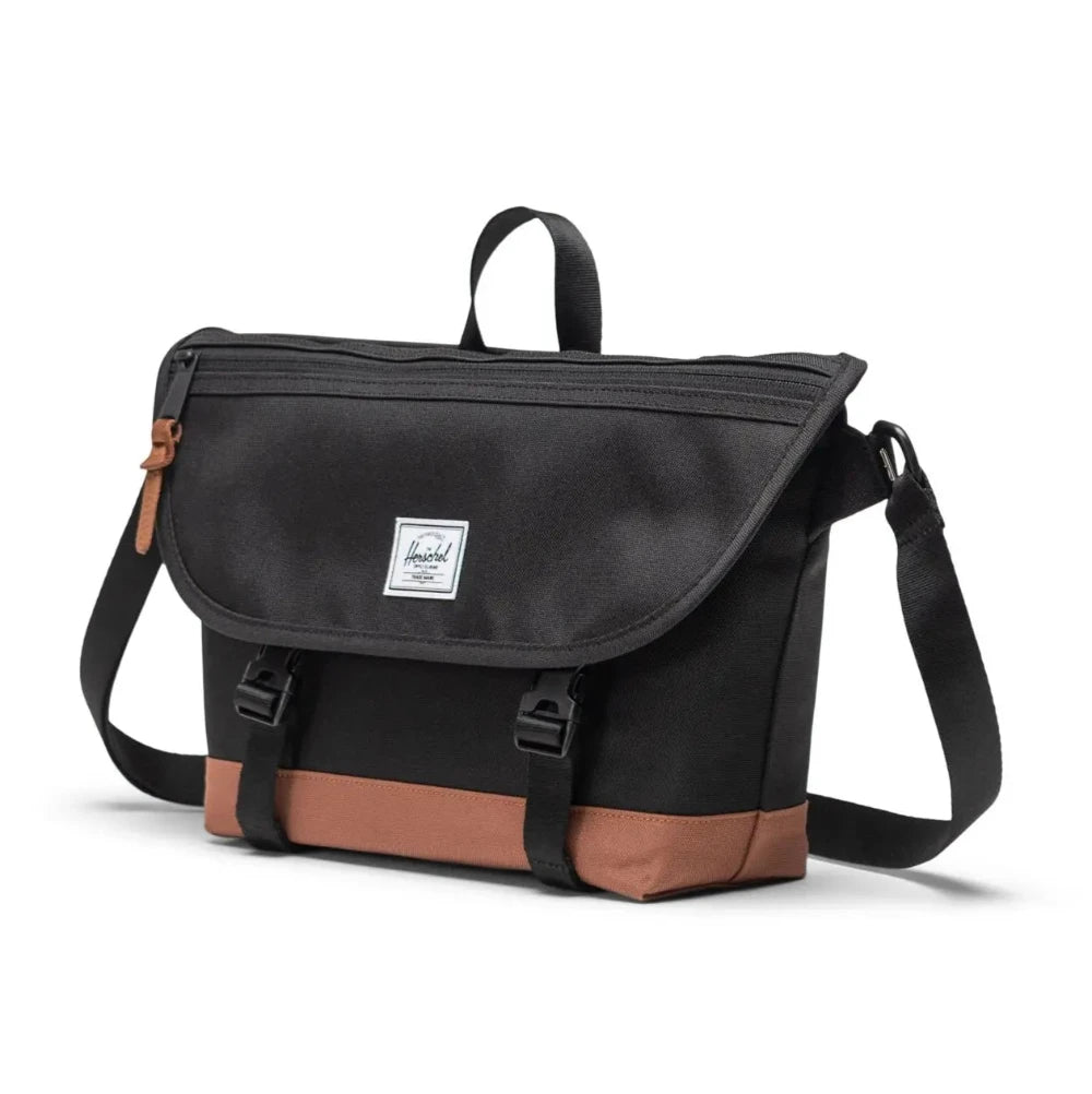 Herschel Cove Messenger Small Bag Black / Saddle Brown Angle