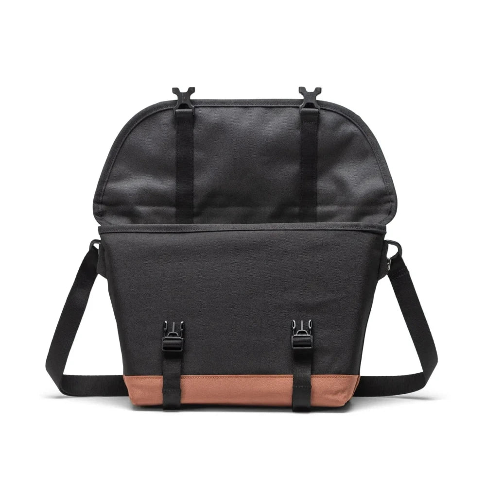 Herschel Cove Messenger Small Bag Black / Saddle Brown Opened
