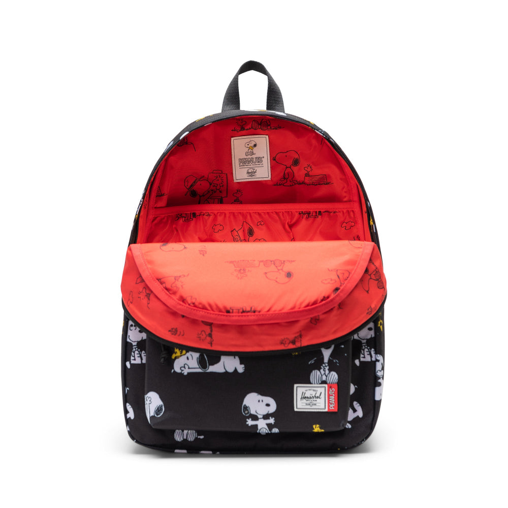 Herschel X Peanuts Classic Backpack Snoopy And Woodstock Black Opened