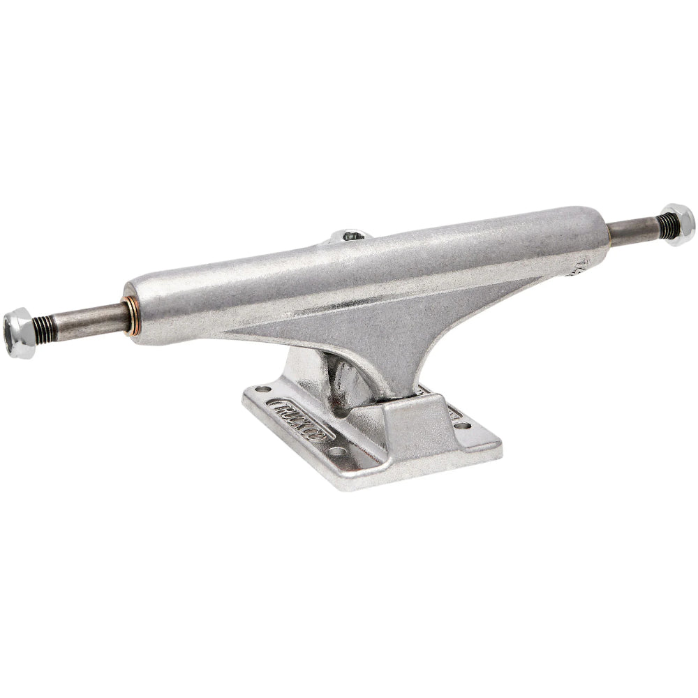 Independent Mid Polished Inverted Kingpin Skateboard Trucks Outside Angle View