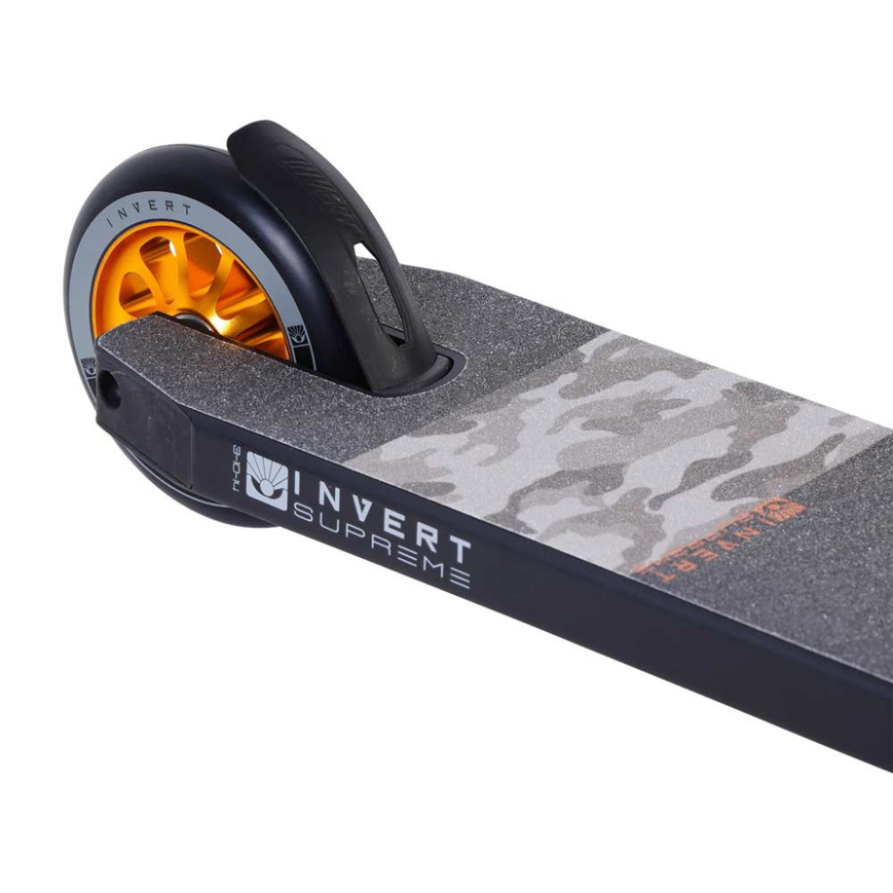 Invert Supreme 3-10-14 Scooter Complete Black Raw Back Close Up Orange Wheels