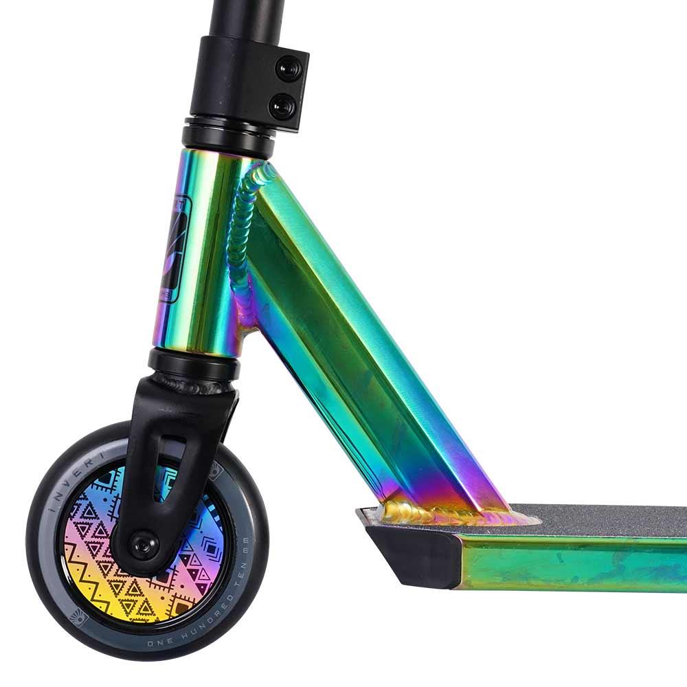 Invert Supreme Mini 1-4-8 Scooter Complete Neo Chrome Side Neck Close Up
