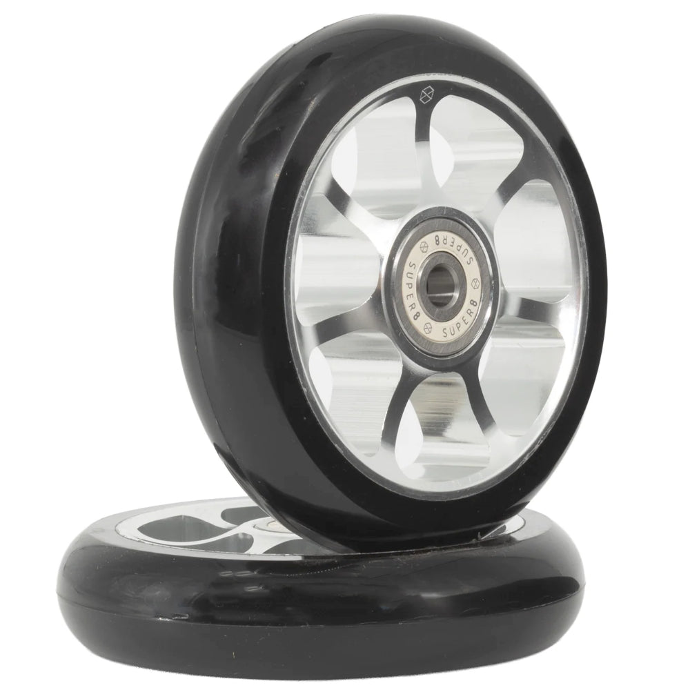 Native Format 110mm Scooter Wheels With SUPER8 Bearings Raw Stacked Angle View