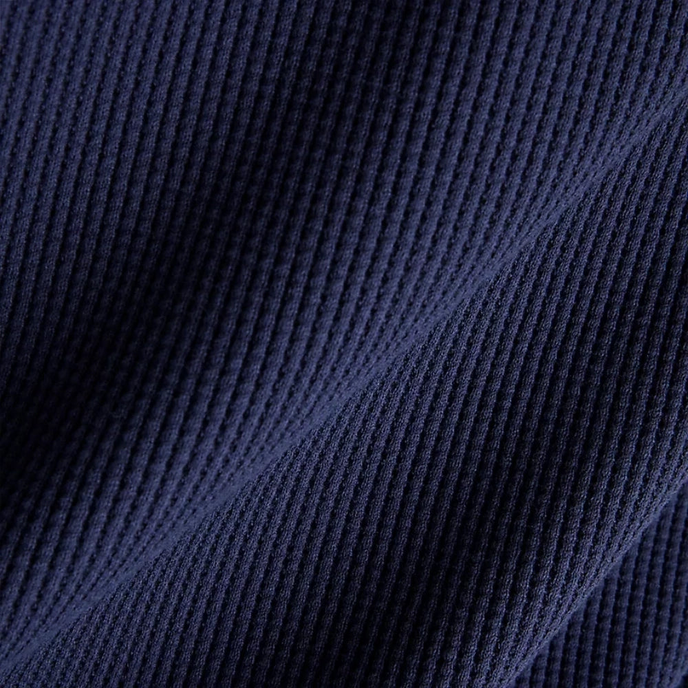 New Balance Numeric Waffle Knit Long Sleeve Henley Dark Night Blue Fabric Close Up