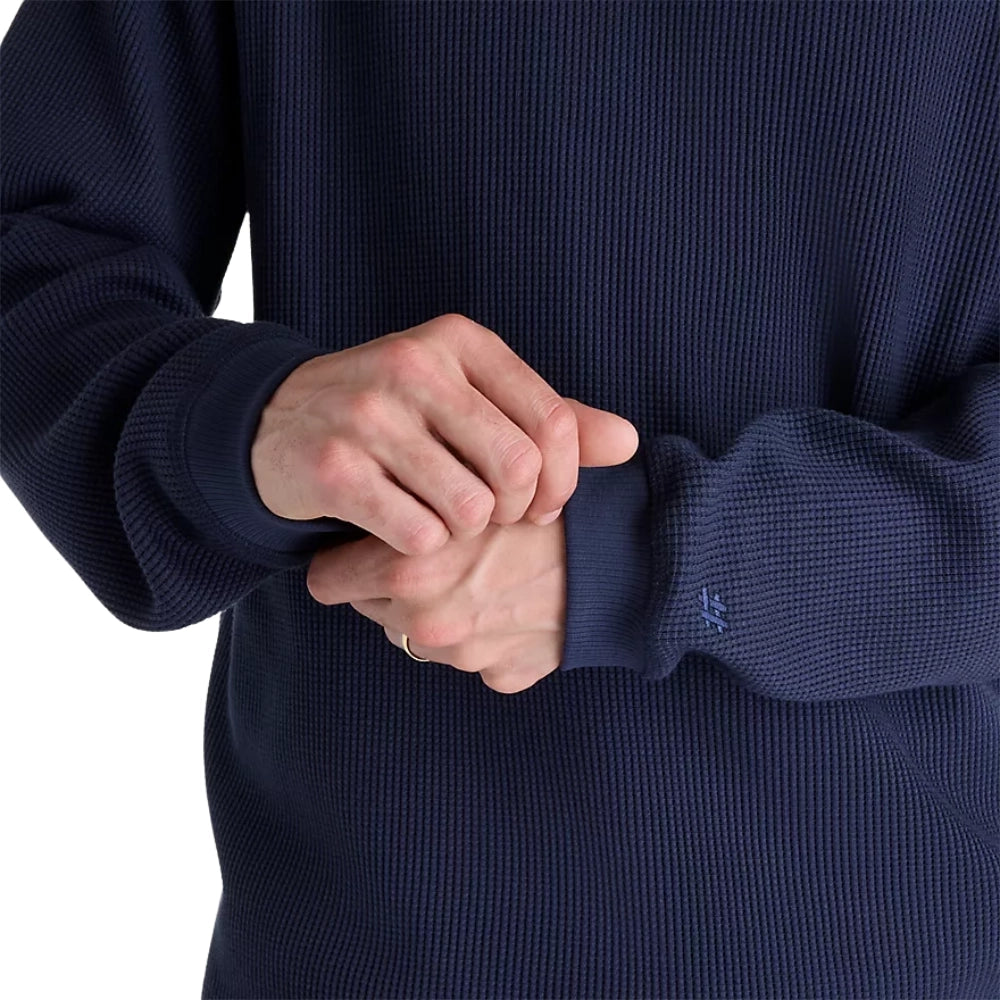 New Balance Numeric Waffle Knit Long Sleeve Henley Dark Night Blue Sleeves Close Up View