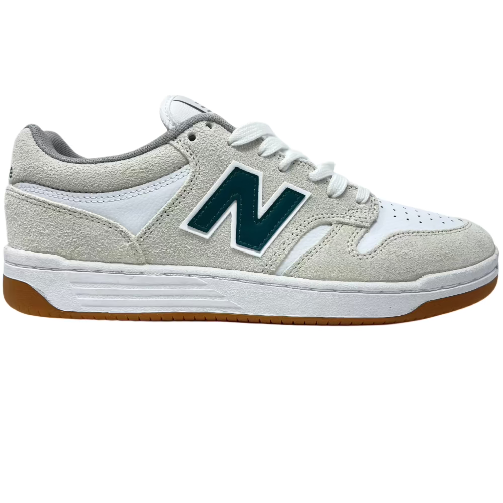 New Balance Numeric 480 White / Green Shoes Side View