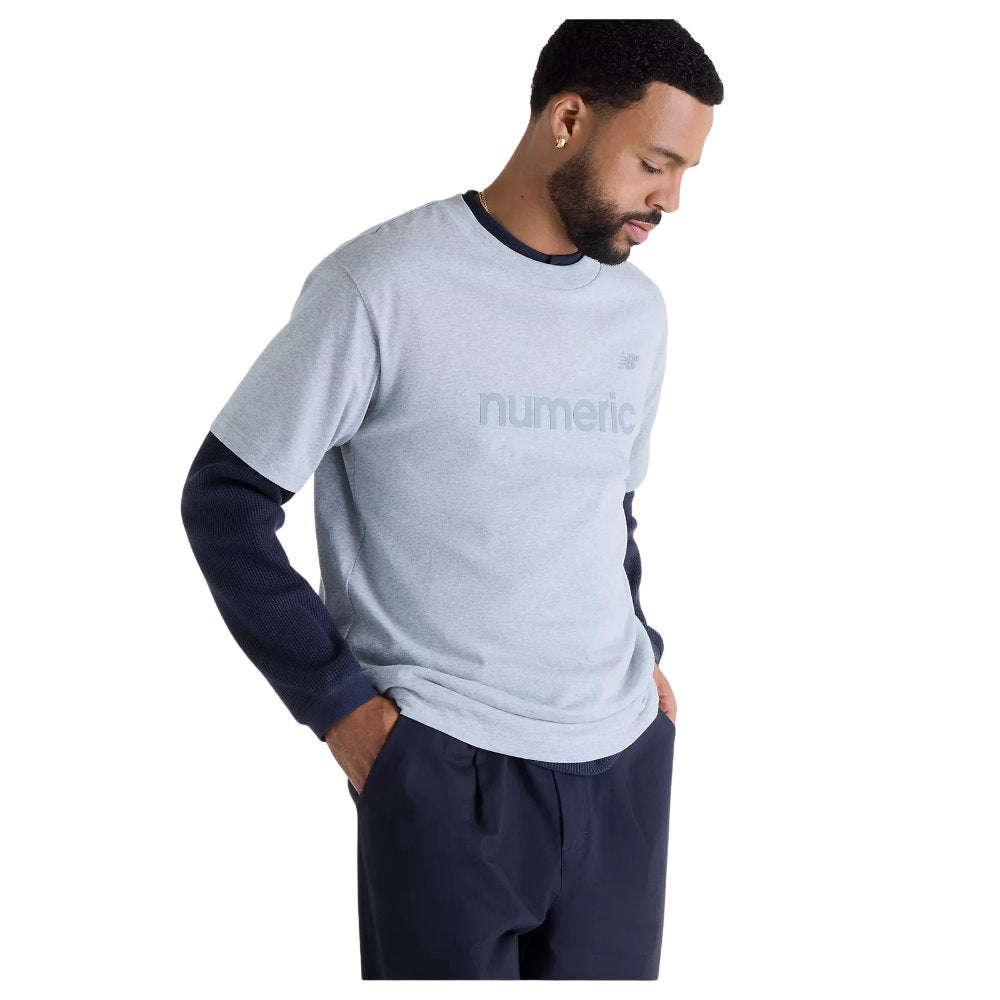 New Balance Numeric Jersey Cotton T-Shirt Athletic Grey Model Angle View