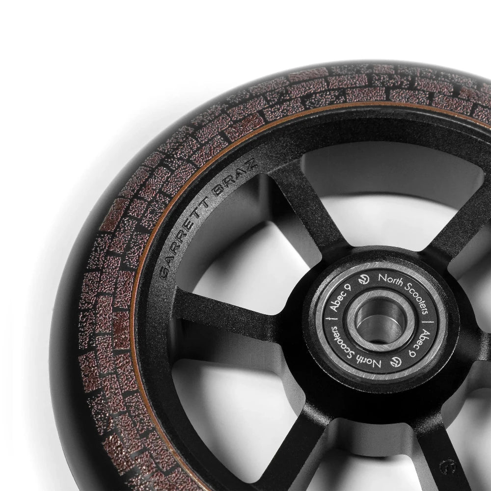 North Scooters Garrett Braz Sig. G5 110X24mm Scooter Wheel Close Up With Brick Design