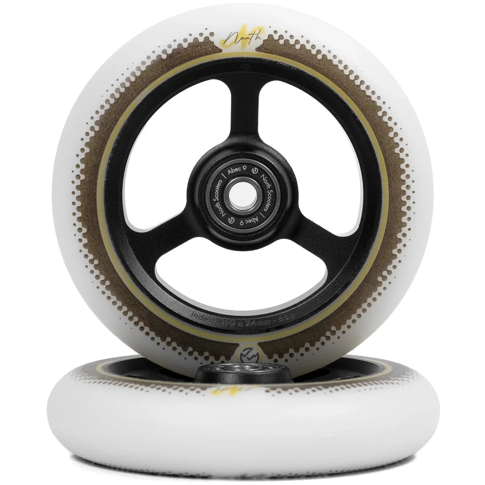 North Scooters Index 110x24mm Scooter Wheels Black / White Urethane With Print