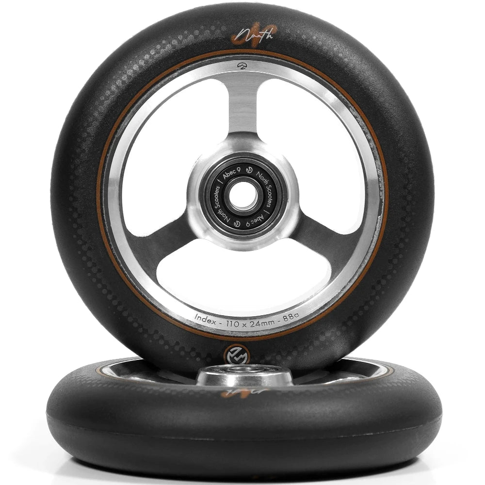 North Scooters Index 110x24mm Scooter Wheels Silver Black Urethane