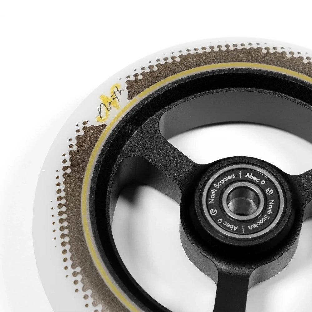 North Scooters Index 115x30mm Scooter Wheels Black / White Urethane With Side Print