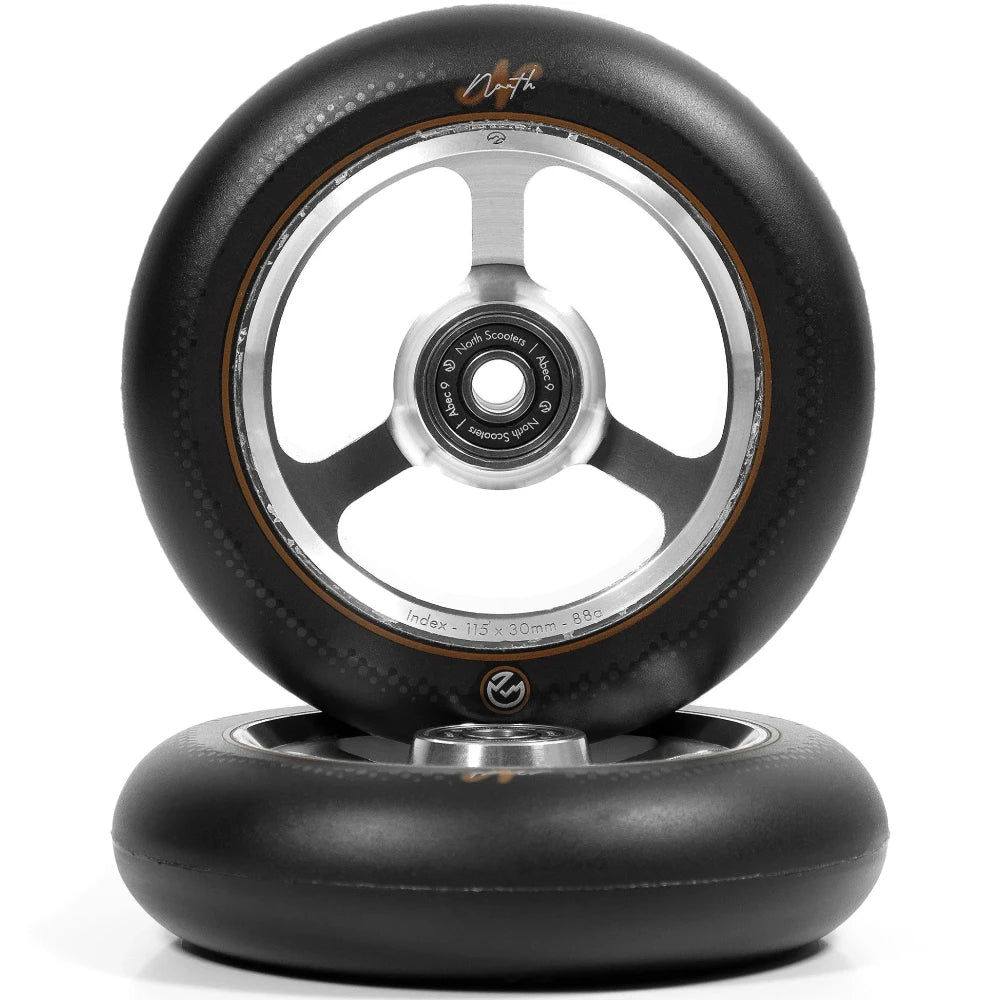 North Scooters Index 115x30mm Scooter Wheels Silver Black Urethane With Side Print