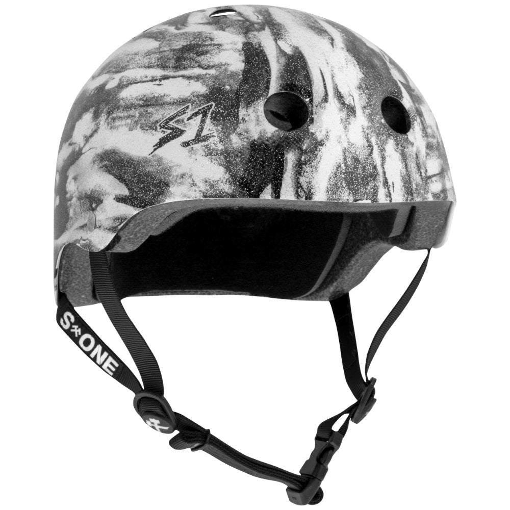 S1 Lifer Bomba White / Black Glitter CERTIFIED Helmet Front Angle View