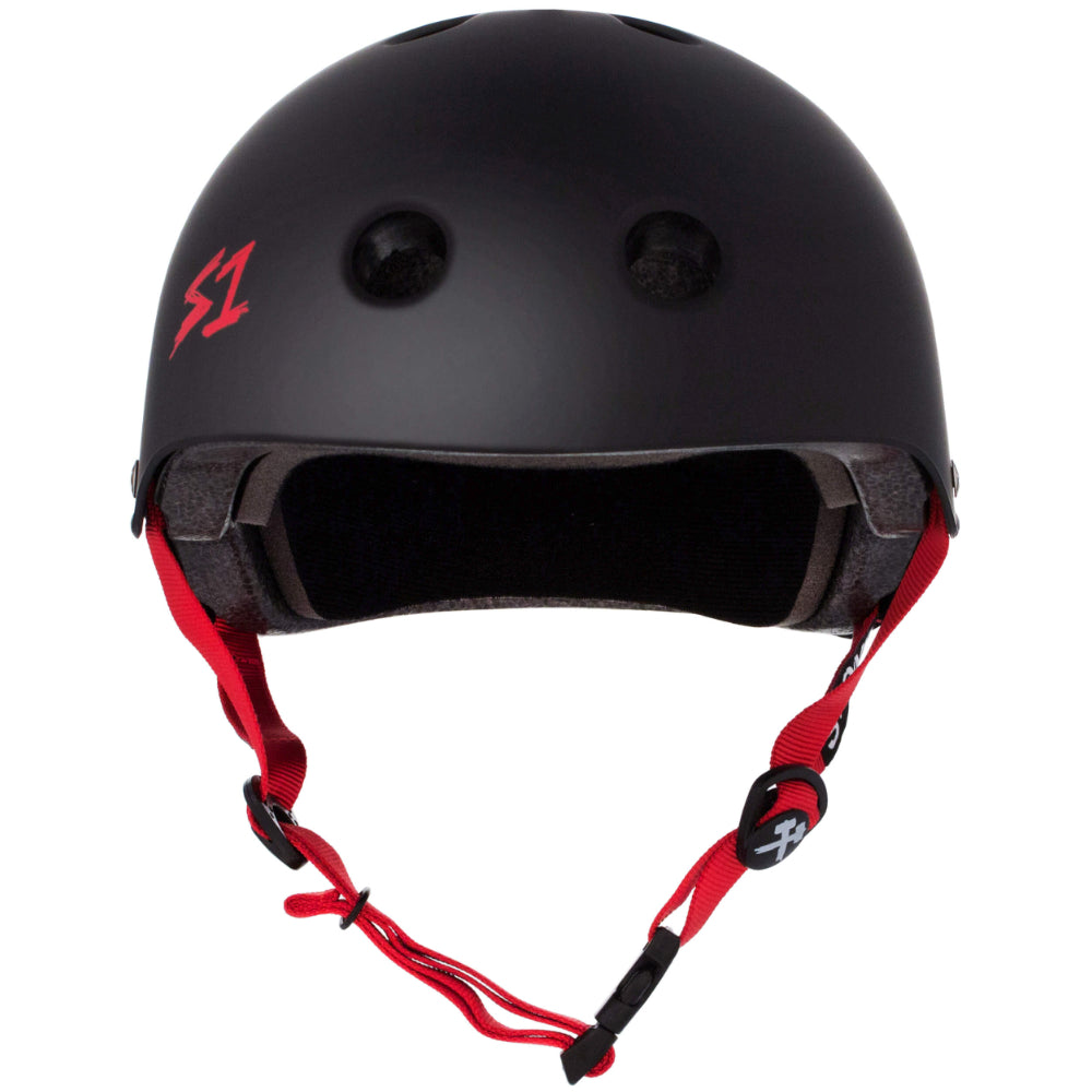 S1 Lifer Matte Black W/ Red Straps CERTIFIED Helmet Front