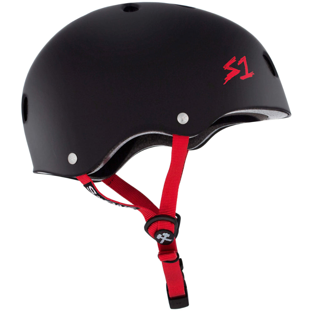 S1 Lifer Matte Black W/ Red Straps CERTIFIED Helmet Side