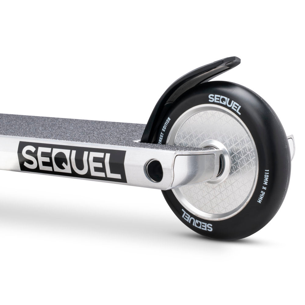 Sequel Rise Street Scooter Complete Silver Black Back Wheel Close Up