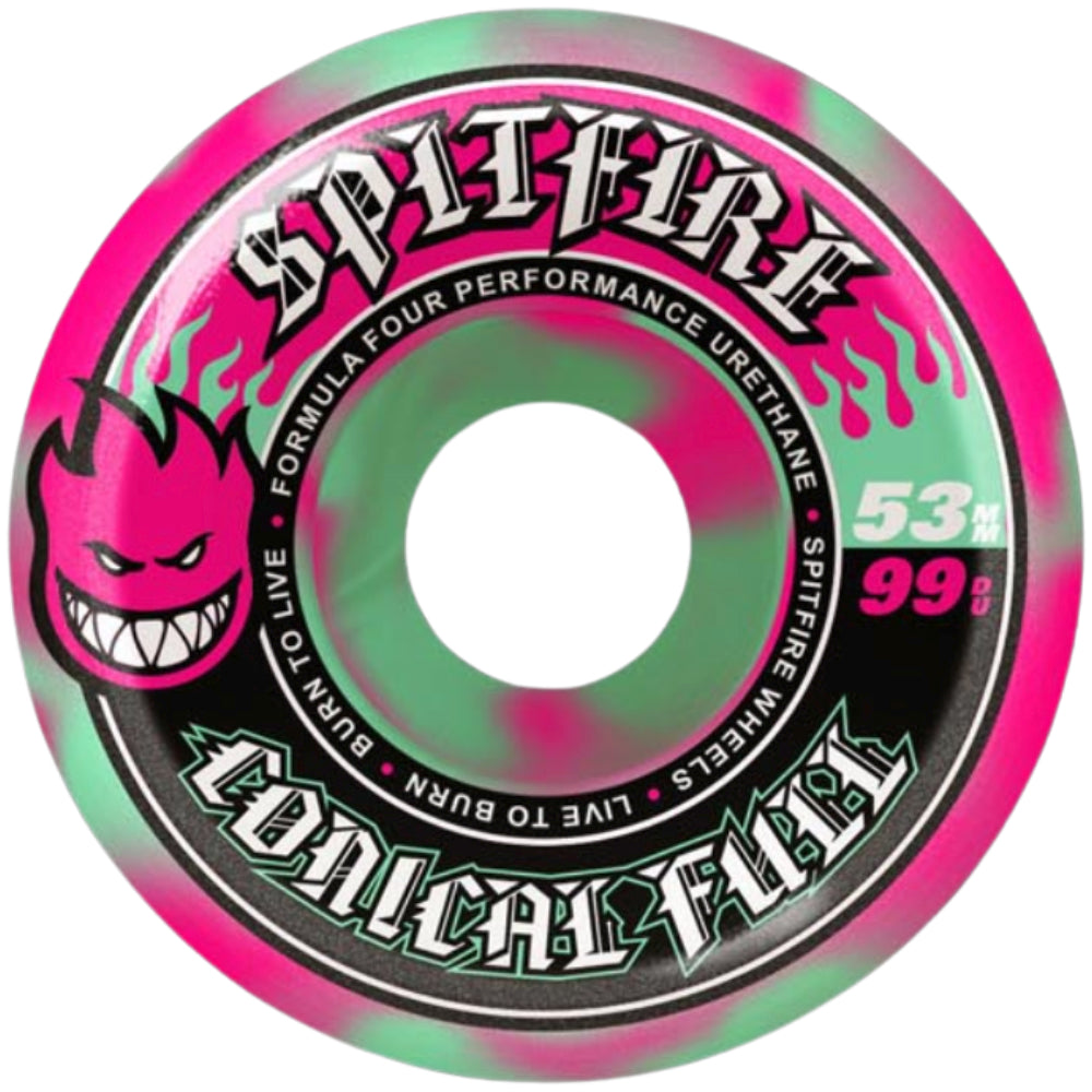 Spitfire Formula Four Conical Full Color Pack Teal / Pink Swirl 99D 53mm - Skateboard Wheels