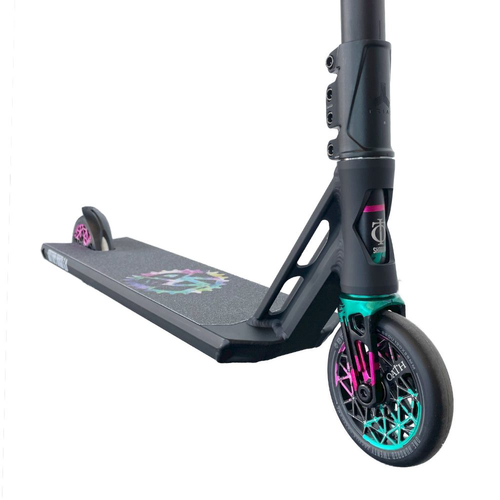 The Trifecta Custom Scooter Green Pink Black Close Up