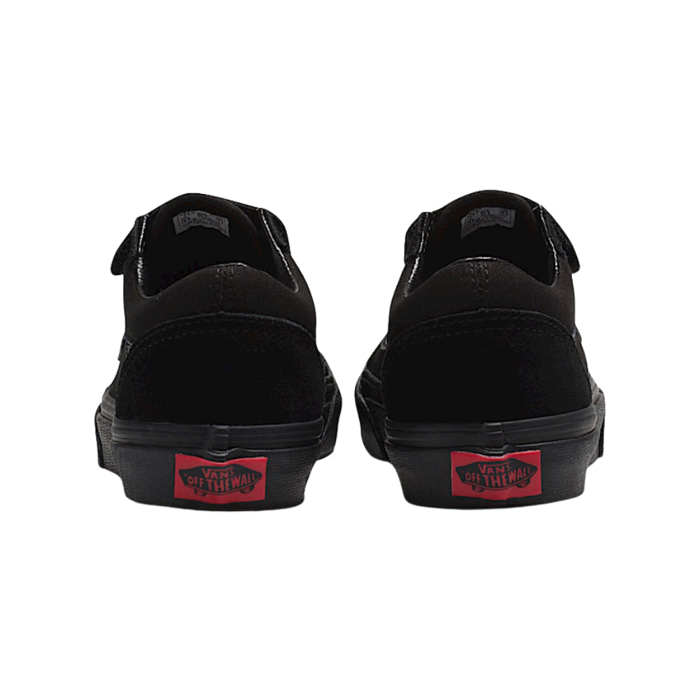 Vans Junior And Kids Old Skool Velcro Shoes Black / Black Back View