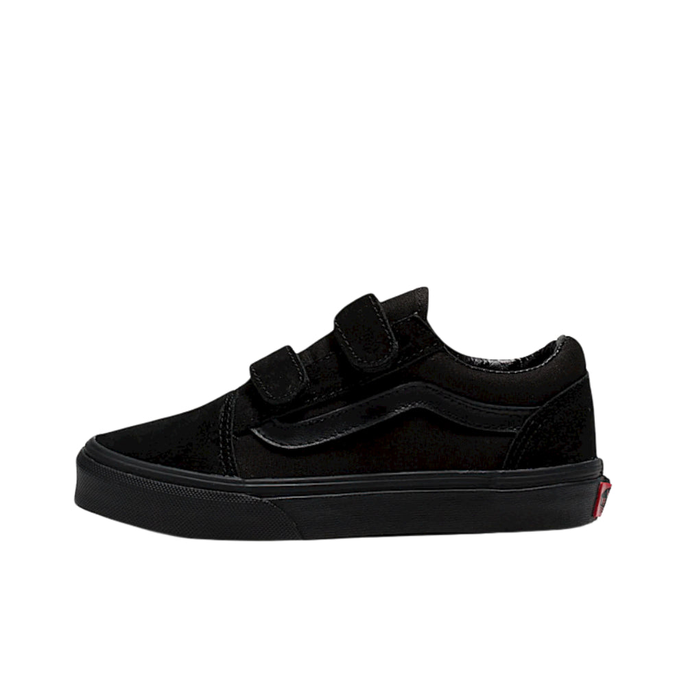 Vans Junior And Kids Old Skool Velcro Shoes Black / Black Side