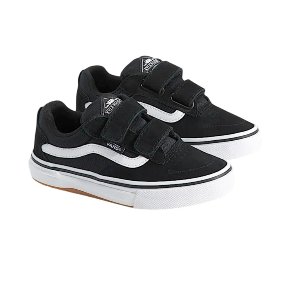 Vans Kids Skate Kyle Walker WaffleCup Velcro Shoes Black / White Pair View