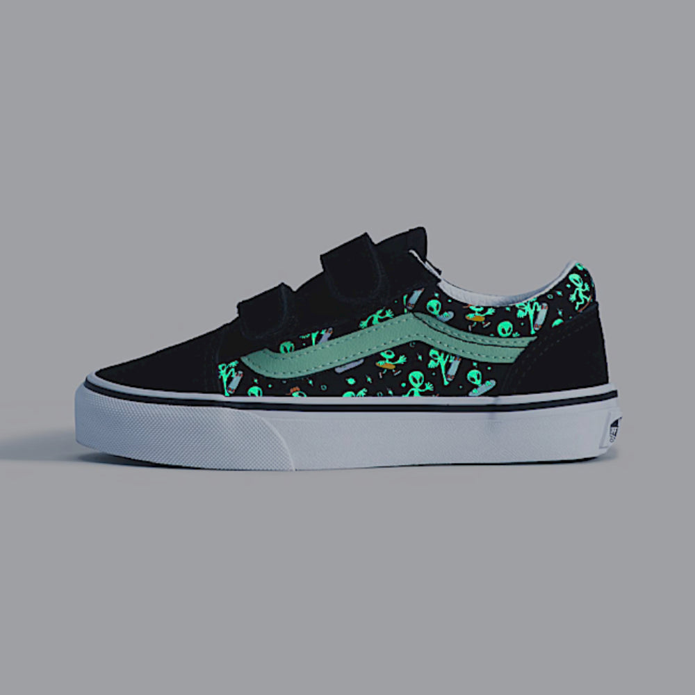Vans Youth Old Skool Velcro Glow Cosmic Cruisers Shoes Left Outside Glow In The Dark