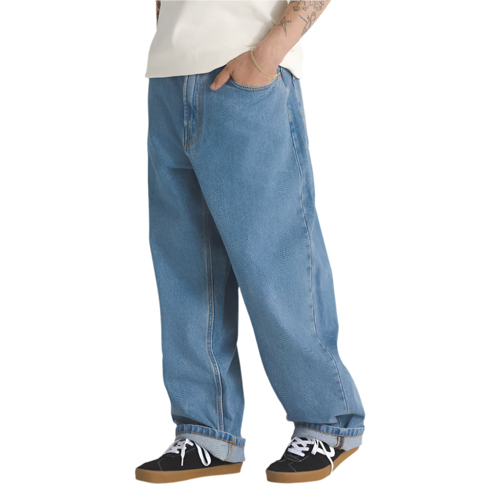 Vans Check-5 Baggy Denim Pants Stone Wash Blue Side View Model