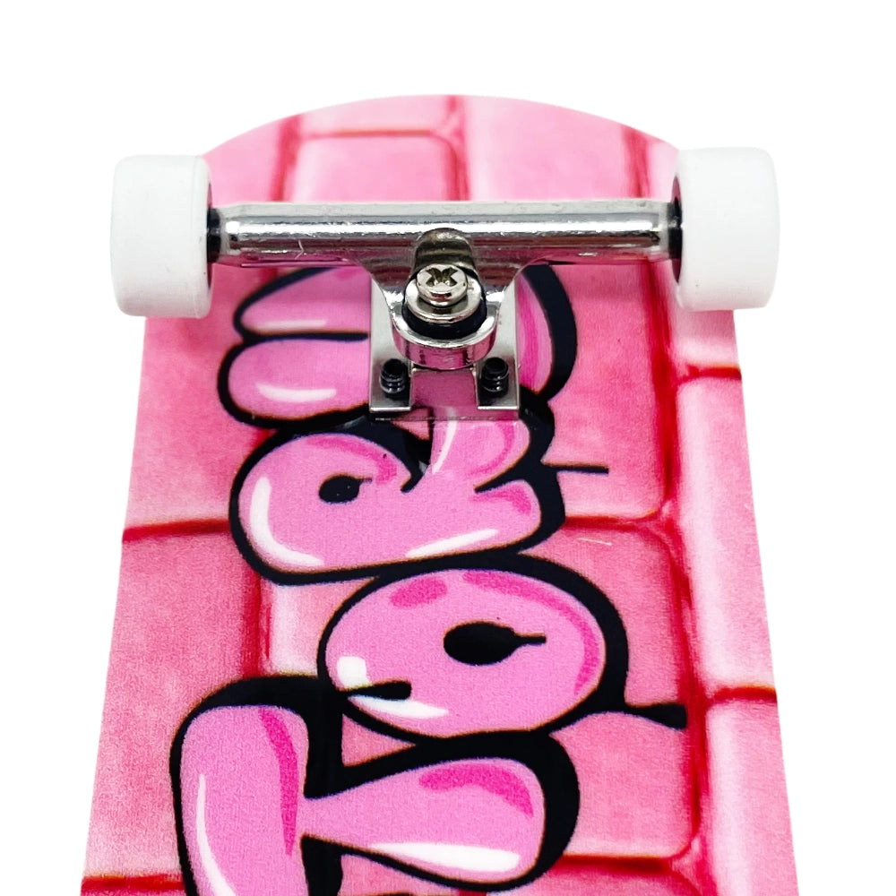 Victory Fingerboards Bubble Gum 34mm Pro Complete Close Up With Inverted Kingpin Trucks