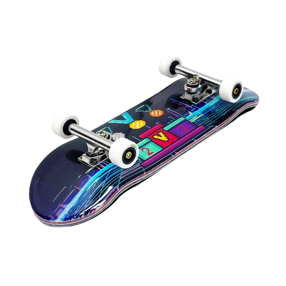 Victory Fingerboards Tron Podium 34mm Pro Complete Bottom Angle View With Black Core Wheels