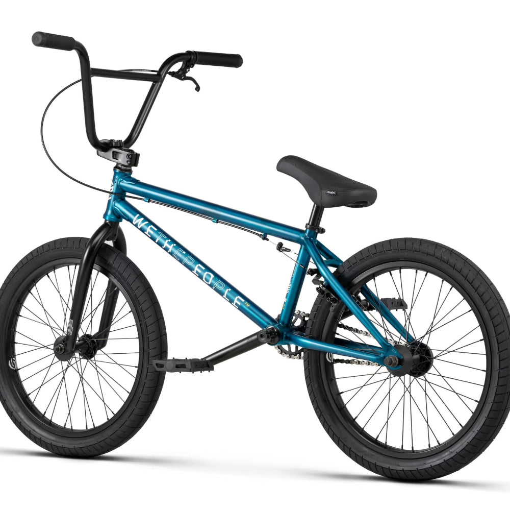 We The People Arcade 20in Matt Translucent Teal 20.5TT BMX Complete Back Angle